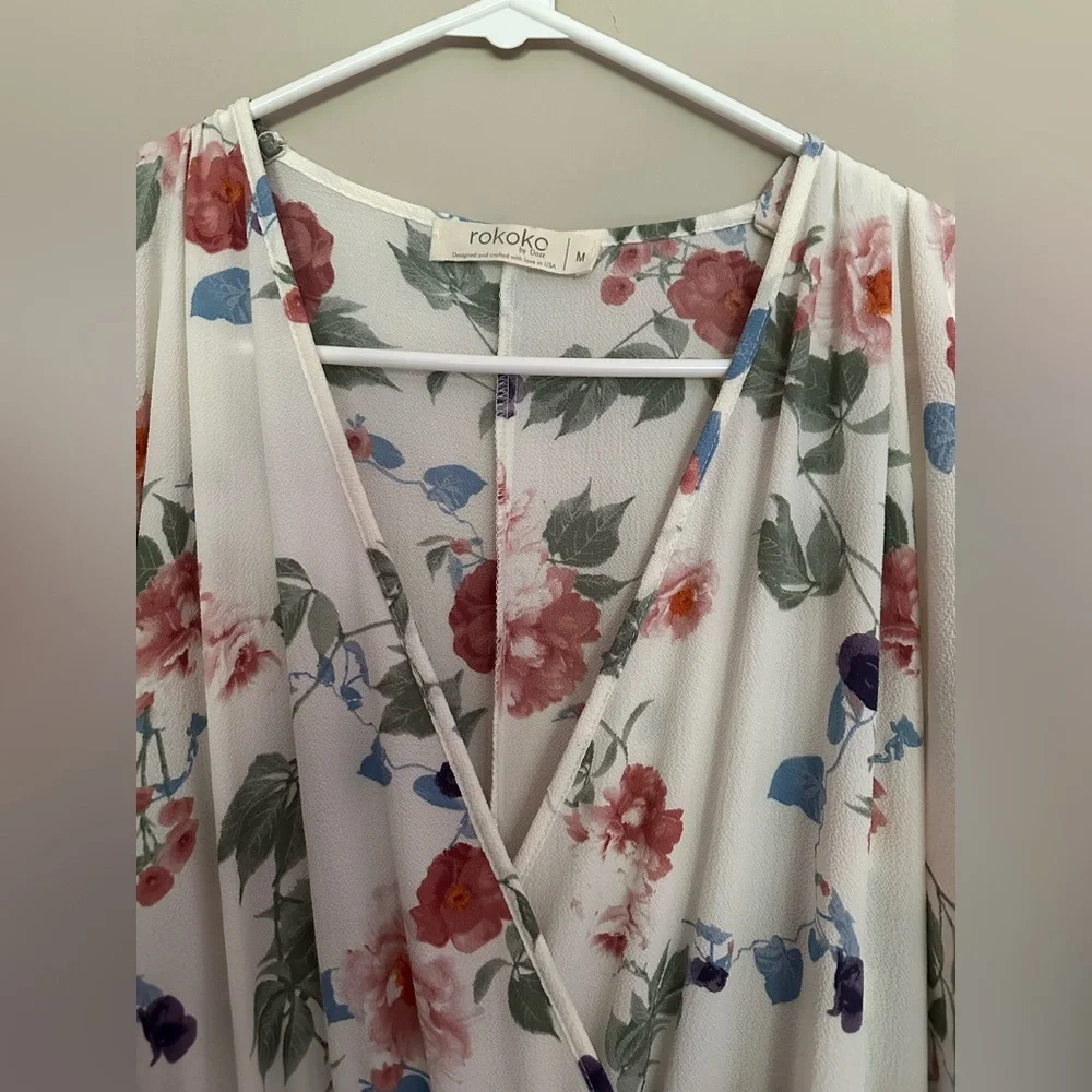 ROKOKO size MEDIUM Floral Maxi Dress with Cold Shoulder